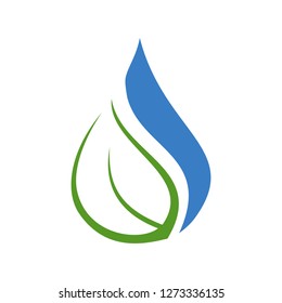 Eco water drop leaf logo design vector template. Natural mineral clear ecology water aqua. Green energy concept icon