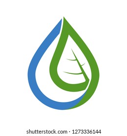 Eco water drop leaf logo design vector template. Natural mineral clear ecology water aqua. Green energy concept icon