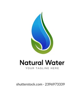 Plantilla de vector de diseño de la hoja de gota de agua ecológica. Logotipo de agua de la ecología mineral natural clara. Icono de concepto de energía verde.