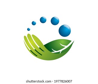 eco water liquid resources	 with palm hand from leaves

