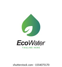 Eco water logo design vector template.water drop with leaf symbol