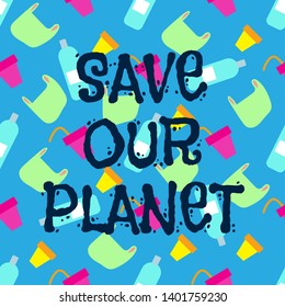 Eco, water pollution concept. Pollution problem concept. Blue sea illustration. Stop ocean plastic pollution. Green eco earth. Sea ocean water pollution background concept vector illustration.