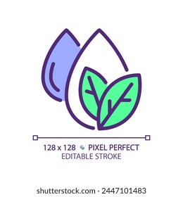 Eco water RGB color icon. Eco-friendly water use. Natural resource management. Water-saving practices. Isolated vector illustration. Simple filled line drawing. Editable stroke. Pixel perfect