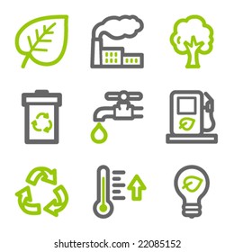 Eco web icons, green and gray contour series