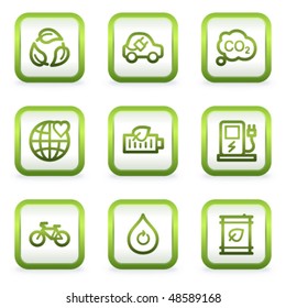 Eco iconos web conjunto 4, botones cuadrados, contorno verde