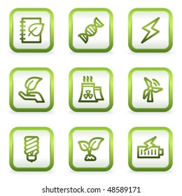 Eco web icons set 5, square buttons, green contour