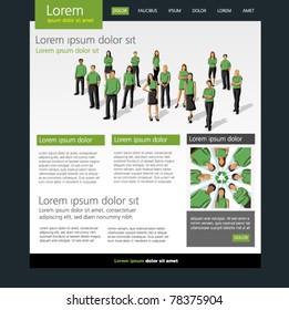 Eco Website Template. Group of people in green clothes and recycling icon.