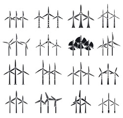 Eco Wind Turbine Icons Set. Simple Set Of Eco Wind Turbine Vector Icons For Web Design On White Background