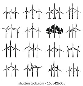 Eco wind turbine icons set. Simple set of eco wind turbine vector icons for web design on white background