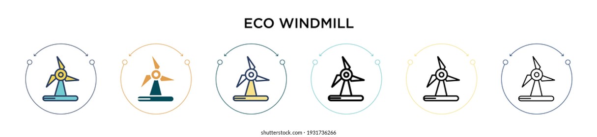 Eco windmill icon in filled, thin line, outline and stroke style. Vector illustration of two colored and black eco windmill vector icons designs can be used for mobile, ui, web