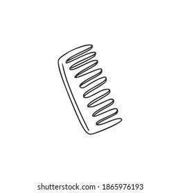 Eco wooden hair comb. Beauty accessory. Hairdressing tool. Linear doodle style. Vector illustration on isolated white background. For printing on postcards, fabrics, packaging, web