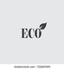 Eco word with leaf icon in a flat design in black color. Vector illustration eps10