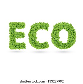 Eco word made of green vector leafs