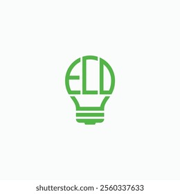 ECO word mark lettering logo with light bulb icon simple vector graphic illustration