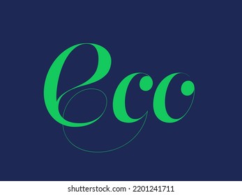 ECO word mark logo.Green text. Luxury, decorative lowercase lettering.Typography concept. Creative alphabet initials isolated on dark background.	