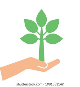 Eco world concept tree on hand logo Vector of combination. Planet and eco symbol or icon. Unique global and natural, organic logotype design template. Save the world planet ecology Green earth