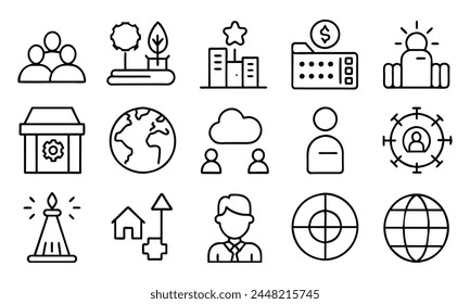 Eco World editable stroke outline icons set isolated on white background flat vector illustration. Pixel perfect. 64 x 64..