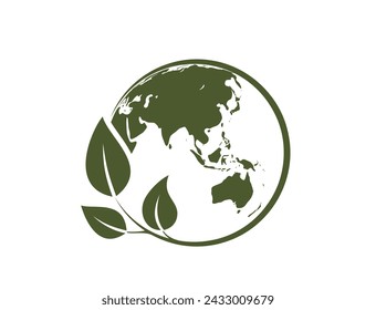 icono del mundo ecológico. hemisferio oriental de la tierra. ilustración del día de la tierra. Asia, Extremo Oriente y Australia. imagen vectorial aislada en estilo simple