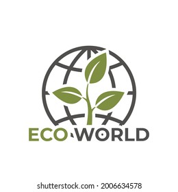 eco world icon. environmen, eco friendly and eco system symbol. plant sprout and globe. isolated vector images