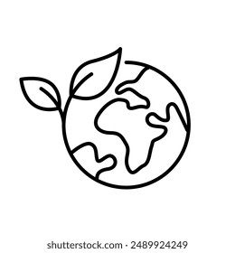 Eco world icon. Green earth planet concept, world ecology, nature global protect, logo eco environment, globe with leafs, thin line simple web symbol on white background.