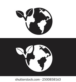 Eco world icon. Planet earth with leaf symbol. Vector illustration.