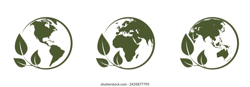 eco world icon set. western and eastern hemispheres of the earth. isolated vector illustrations in simple style