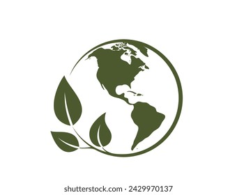 eco world icon. western hemisphere of the earth. earth day illustration. isolated vector image in simple style