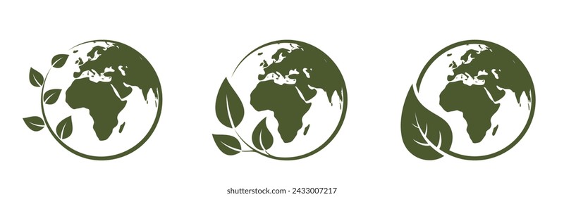 eco world icons. eastern hemisphere of the earth. environment, sustainable and ecosystem illustrations. isolated vector images in simple style