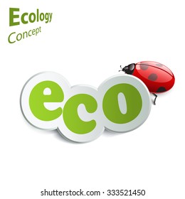 Eco world. Label with ladybird on a white background. The design concept of ecology. eco icon