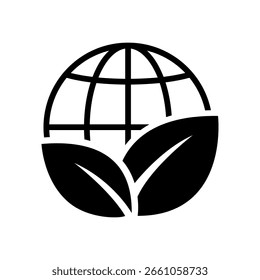 Conjunto de iconos de línea mundial Eco. Concepto de planeta de tierra verde, ecología mundial, protección global de la naturaleza, logotipo eco ambiente, globo con hoja, línea delgada simple símbolo de Web sobre fondo blanco.
