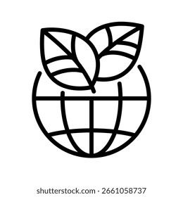 Conjunto de iconos de línea mundial Eco. Concepto de planeta de tierra verde, ecología mundial, protección global de la naturaleza, logotipo eco ambiente, globo con hoja, línea delgada simple símbolo de Web sobre fondo blanco.