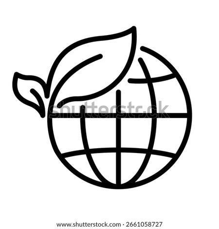 Eco world line icon set. Green earth planet concept, world ecology, nature global protect, logo eco environment, globe with leaf, thin line simple web symbol on white background.