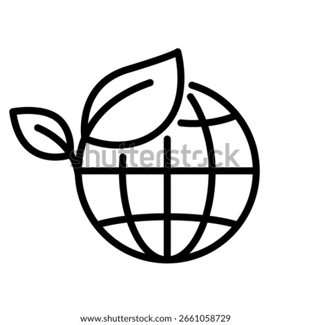 Eco world line icon set. Green earth planet concept, world ecology, nature global protect, logo eco environment, globe with leaf, thin line simple web symbol on white background.