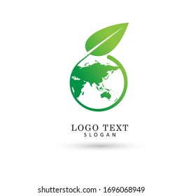 Eco World Map Logo. Symbol & Icon Vector Template.