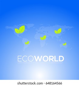 Eco world map,globe with leaves icon logo vector illustration.