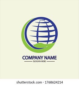 Eco World Nature Global Logo Design Template.World Globe Icon with Leaf Symbol around. Usable for Business, Nature, Environment, Science and Ecology Logos. Flat Vector Logo Design Template Element.