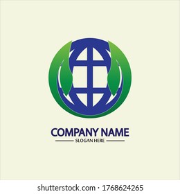 Eco World Nature Global Logo Design Template.World Globe Icon with Leaf Symbol around. Usable for Business, Nature, Environment, Science and Ecology Logos. Flat Vector Logo Design Template Element.