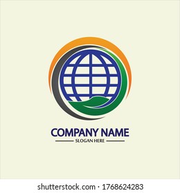 Eco World Nature Global Logo Design Template.World Globe Icon with Leaf Symbol around. Usable for Business, Nature, Environment, Science and Ecology Logos. Flat Vector Logo Design Template Element.