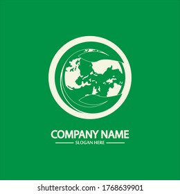 Eco World Nature Global Logo Design Template.World Globe Icon with Leaf Symbol around. Usable for Business, Nature, Environment, Science and Ecology Logos. Flat Vector Logo Design Template Element.