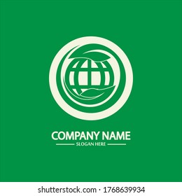 Eco World Nature Global Logo Design Template.World Globe Icon with Leaf Symbol around. Usable for Business, Nature, Environment, Science and Ecology Logos. Flat Vector Logo Design Template Element.