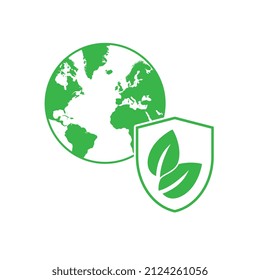 Eco world, planet earth with shield.