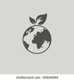 Eco world vector icon. ecology planet. on a gray background