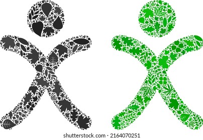 Eco X Generation Boy Icon Collage Of Floral Leaves In Green And Natural Color Tones. Ecological Environment Vector Concept For X Generation Boy Icon.