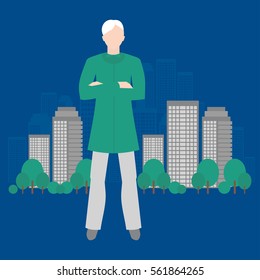 Eco-analyst. Ecology of city analysis. Future and people concept. Can be used for advertisement, infographics, game or mobile apps icon.