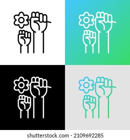 Ecoanarchism thin line icon. Hand holding flower in fist. Symbol of protest. Thin line icon. Vector illustration.