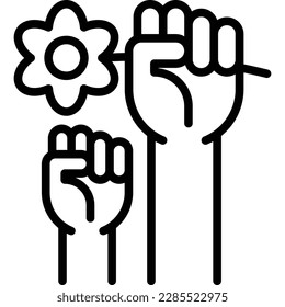 Ecoanarchism thin line icon. Hand holding flower in fist. Symbol of protest. Thin line icon. Vector illustration.