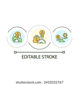 Ökoaudit-Schleifenkonzept-Symbol Energieverbrauch. Einsparung des Stromverbrauchs. Konservieren Sie Strom abstrakte Idee dünne Linie Illustration. Einzeln Umrisszeichnung. Bearbeitbarer Strich. Arithmetik verwendet