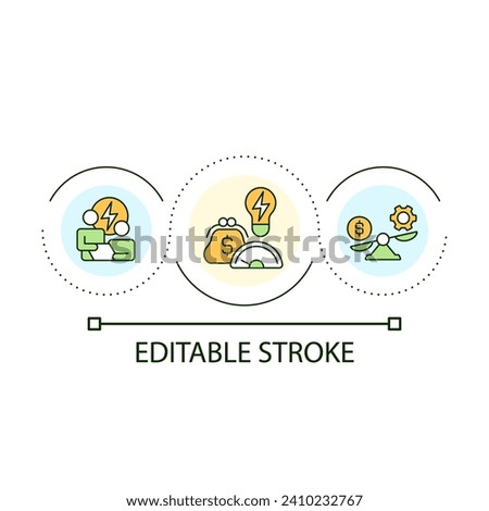 Eco-audit loop concept icon. Energy consumption. Saving electricity usage. Conserve power abstract idea thin line illustration. Isolated outline drawing. Editable stroke. Arial font used