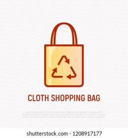 Ecobag with recycling sign thin line icon. Modern vector illustration of cloth shopping bag.