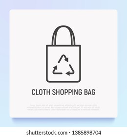 Ecobag with recycling sign thin line icon. Modern vector illustration of cloth shopping bag.